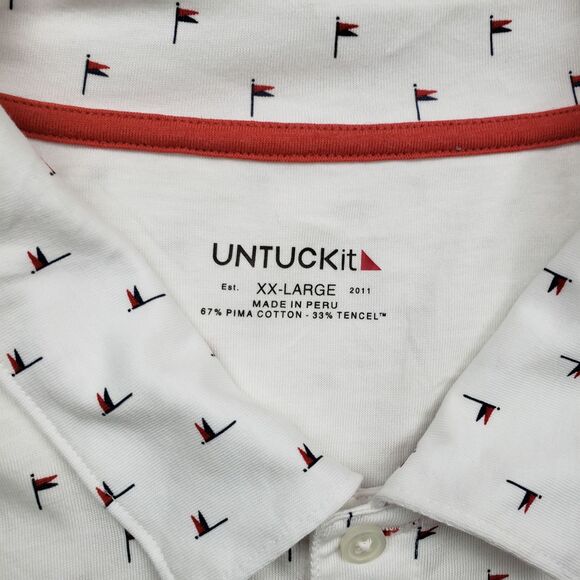 Untuckit Pourret Polo Shirt Mens XXL Nautical Flag AOP White Pima Cotton Golf - Picture 3 of 9
